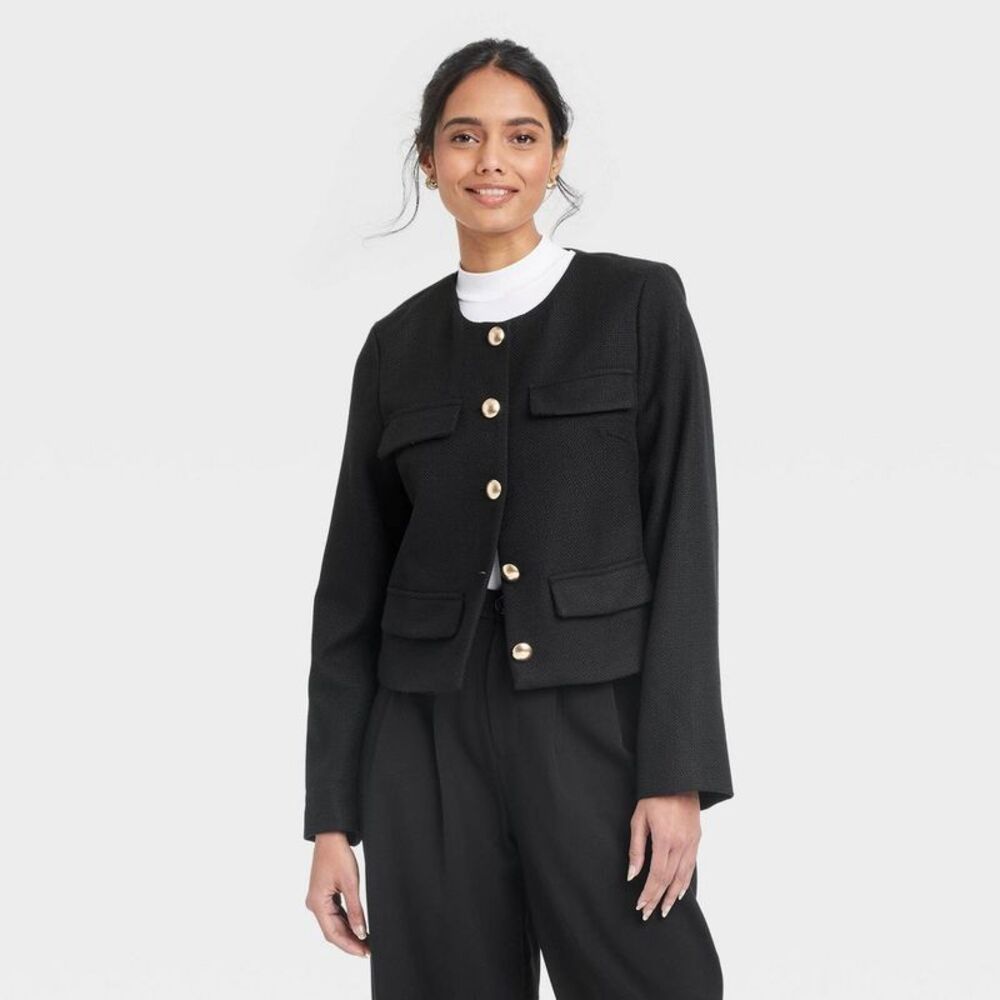 a new day Black Button-Front Boxy Jacket
